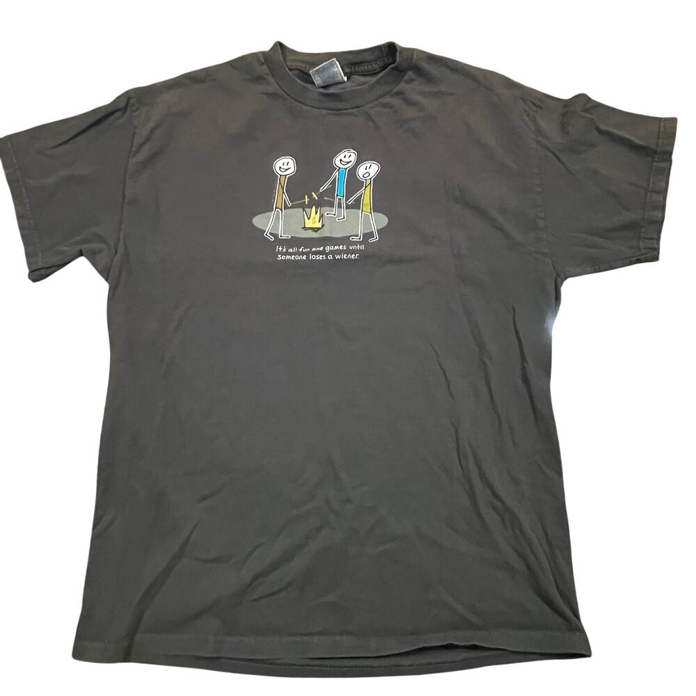 Funny It’s All Fun T Shirt Mens L Gray‎ Campfire Joke Vintage Style Faded Black